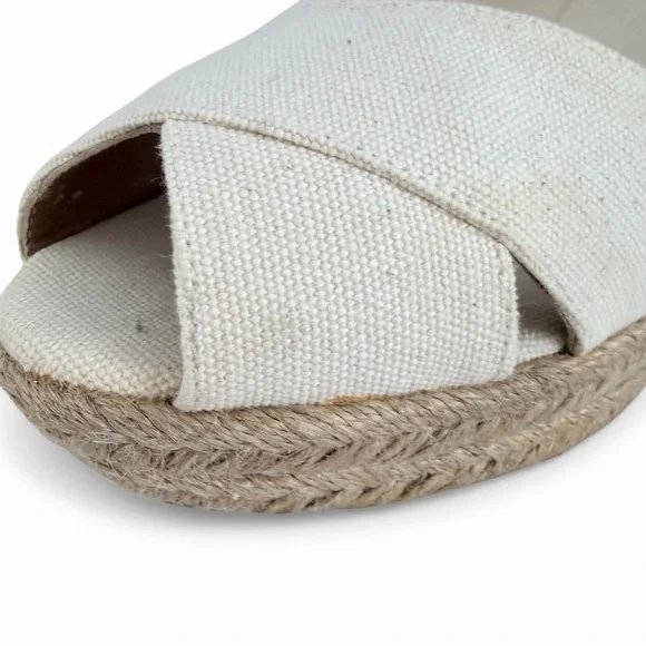 TORY BURCH Filipa Espadrille Wedges Cream Canvas Logo Summer Shoes size 7 - Picture 9 of 13